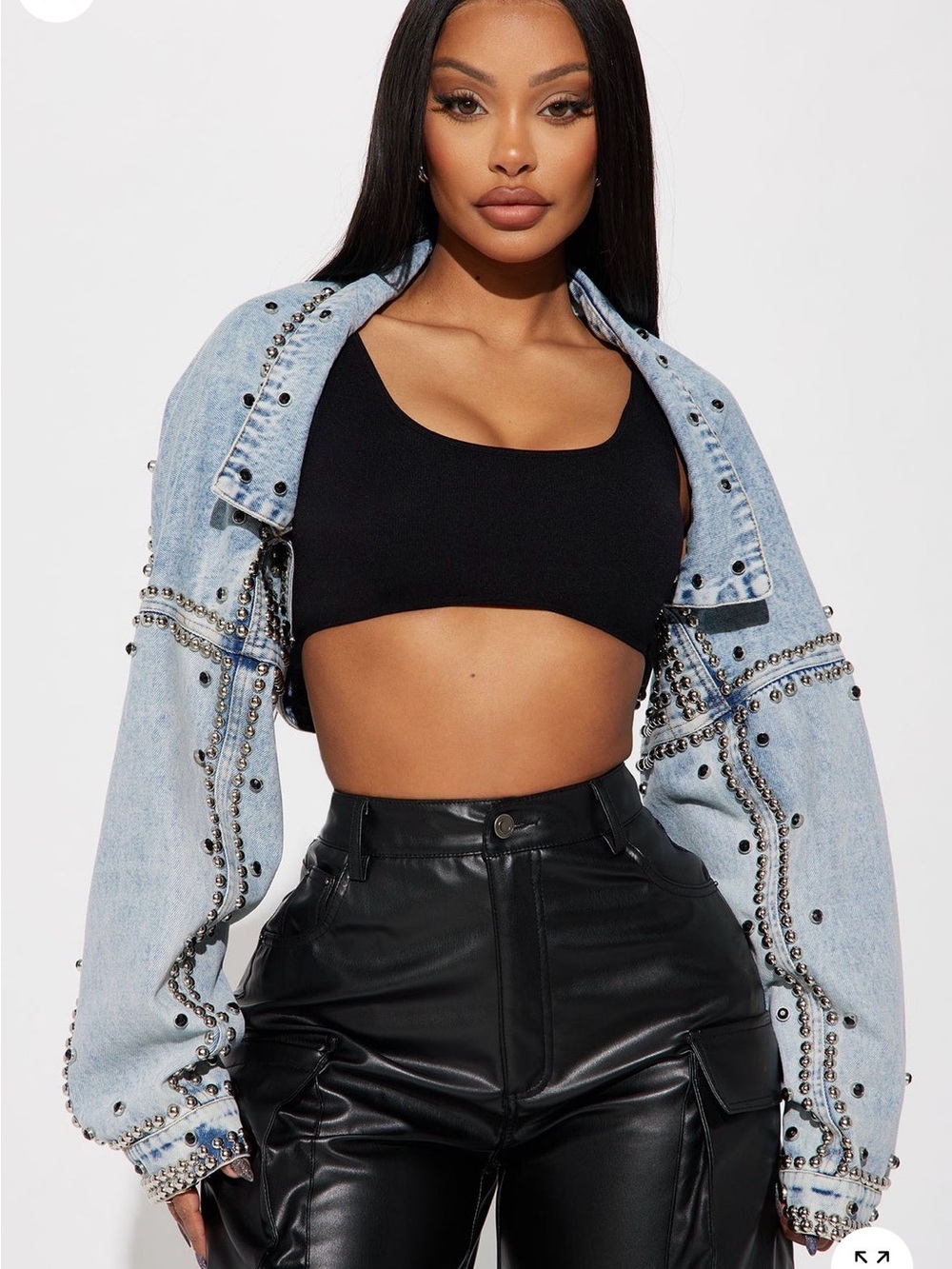 Fashion Nova Light Blue Studded Denim Jacket - Women's
